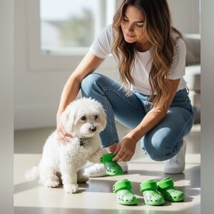 Glow-in-the-Dark Pet Crocs x BARK: "Green Slime" Dog PET Boots (Full Set of 4)